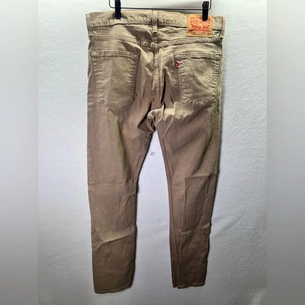 Levi’s 513‎ Slim Straight Jeans Mens 33/32 Khaki Tan Chino Pants Stretch 2407
